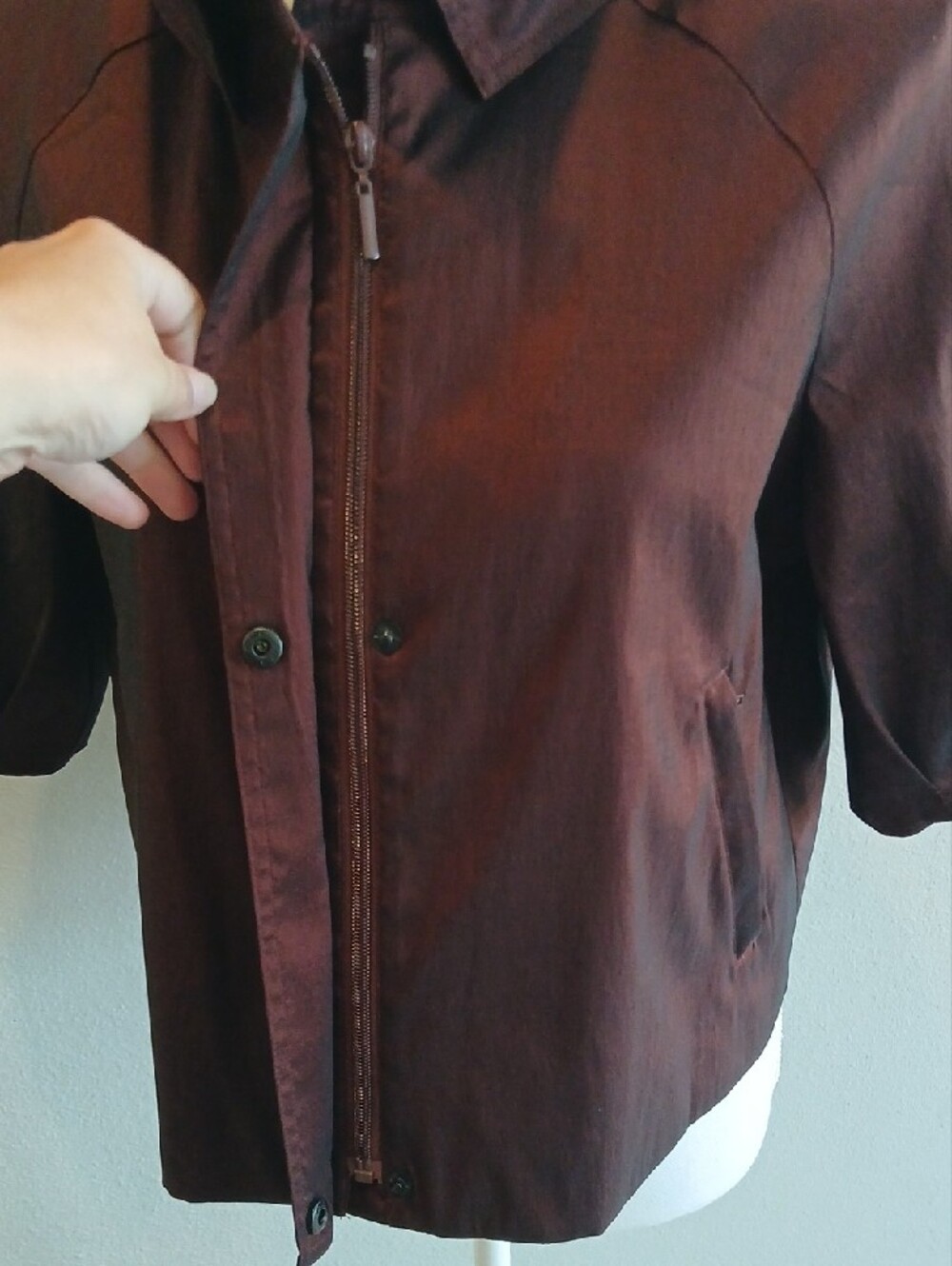 Samuel Dong Short Sleeve Cropped Utility Jacket Brown Shimmery Collared - Picture 4 of 5